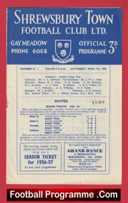 Shrewsbury Town v Exeter City 1956 - football programme
