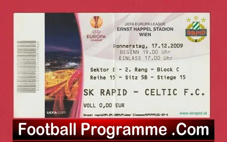 SK Rapid v Glasgow Celtic 2009 – Football Ticket
