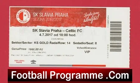Slavia Prague v Glasgow Celtic 2017 – Football Ticket – Czech