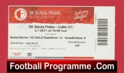 Slavia Prague v Glasgow Celtic 2017 – Football Ticket – Czech