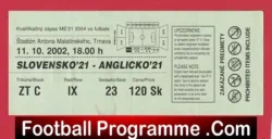 Slovenia v England 2002 – Football Ticket Under 21 U21
