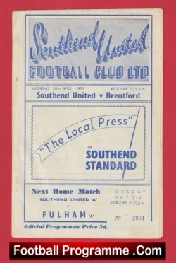 Southend United v Brentford 1955 - football programme