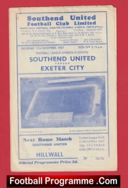 Southend United v Exeter City 1957 - football programme