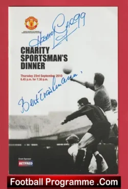 Sportsman's Dinner Menu SIGNED Harry Gregg + Bert Trautmann 2010 - football memorabilia