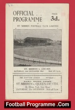 St Mirren v Airdrieonians Airdrie 1963 - Scottish - football programme