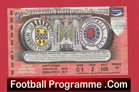 St Mirren v Glasgow Rangers 2010 – Scottish LG Cup Final Ticket