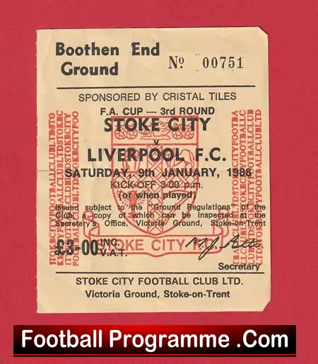 Stoke City v Liverpool 1988 – Football Ticket