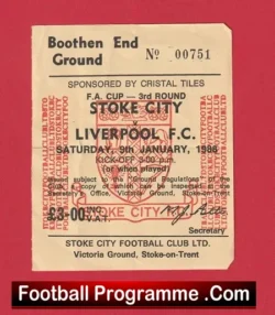 Stoke City v Liverpool 1988 – Football Ticket