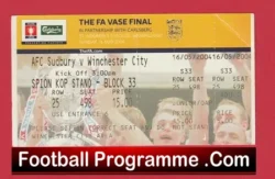 Sudbury v Winchester City 2004 Vase Cup Final Ticket Birmingham