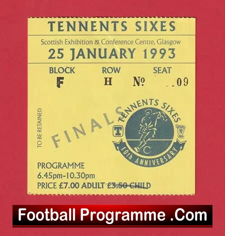 Tennents Sixes – 6-A-Side 1993 – Ticket Glasgow
