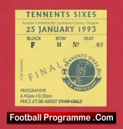 Tennents Sixes – 6-A-Side 1993 – Ticket Glasgow