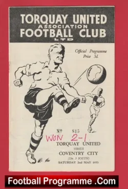 Torquay United v Coventry City 1953 - football programme