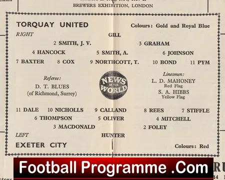 Torquay United v Exeter City 1959
