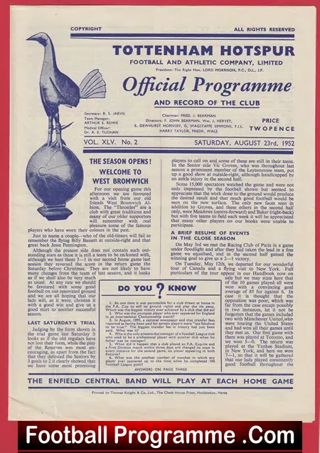 Tottenham Hotspur v WBA 1952