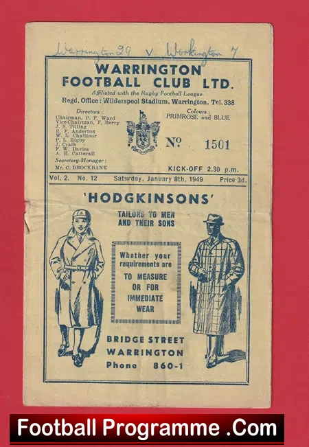 Warrington Rugby v Workington Town 1949 – 1940s