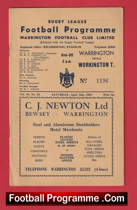 Warrington Rugby v Workington Town 1963 – 1960’s