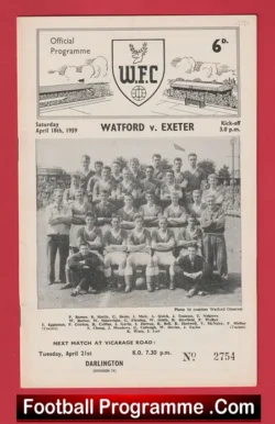 Watford v Exeter City 1959 - football programme
