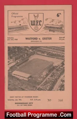 Watford v Exeter City 1960 - football programme