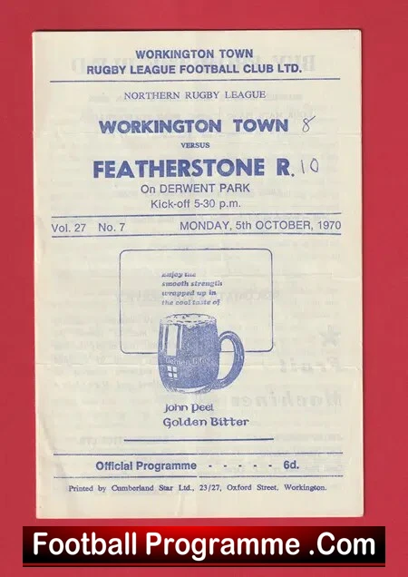 Workington Town Rugby v Featherstone Rovers 1970