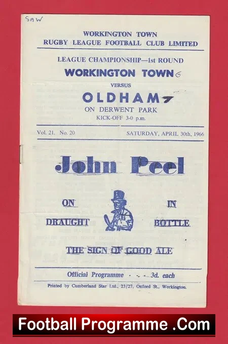 Workington Town Rugby v Oldham 1966