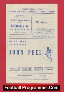 Workington Town Rugby v Rochdale Hornets 1962