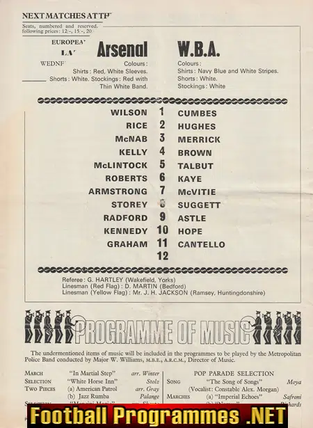 Arsenal v WBA 1970 - Double Season