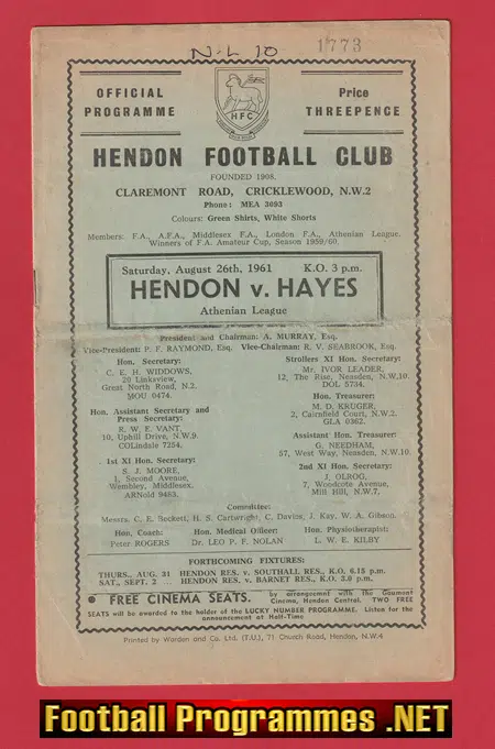 Hendon v Hayes 1961