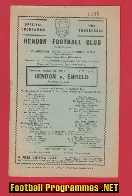 Hendon v Enfield 1961