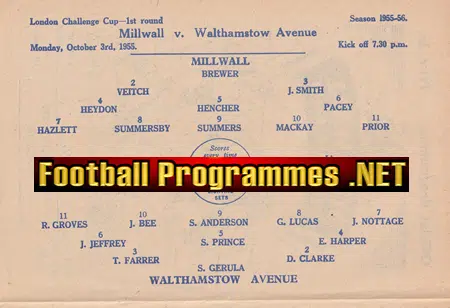 Millwall v Walthamstow Avenue 1955 - 1950s