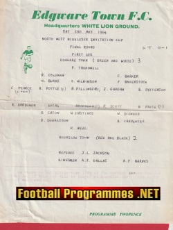 Edgware Town v Hounslow Town 1964 – Middlesex Cup Final