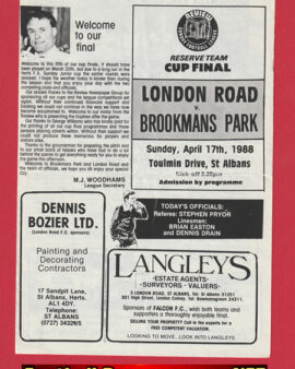 Brookmans v London Road 1988 – Reserves Cup Final St Albans