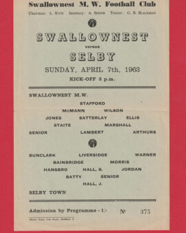 Swallownest v Selby Town 1963 – Rare 1960s Football Programme