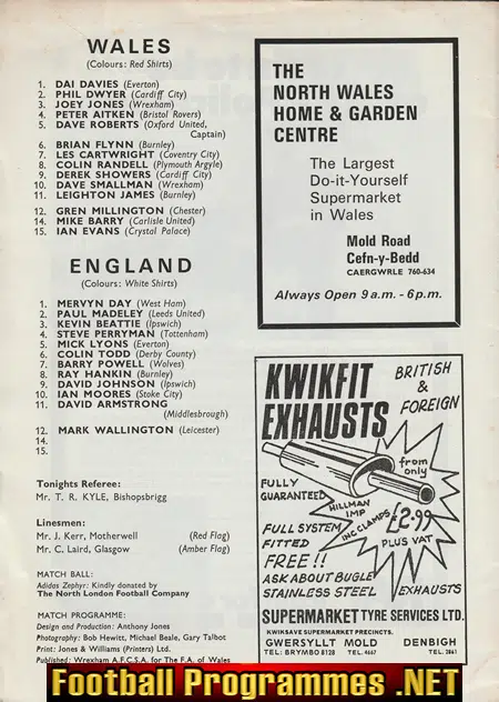 Wales v England 1975 - Under 23 at Wrexham U23