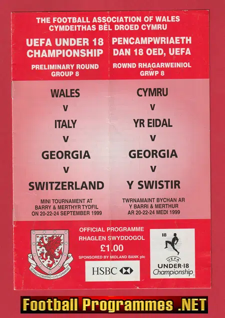 Wales v Italy 1999 - Under 18 Championship - Barry Merthyr