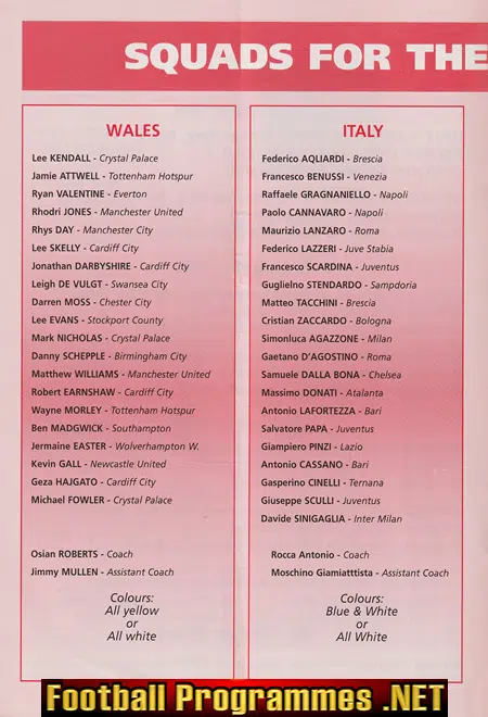 Wales v Italy 1999 - Under 18 Championship - Barry Merthyr
