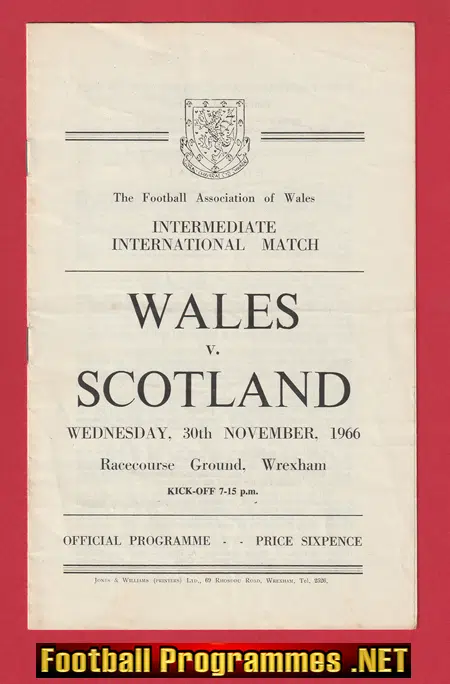 Wales v Scotland 1966 - Intermediate International at Wrexham
