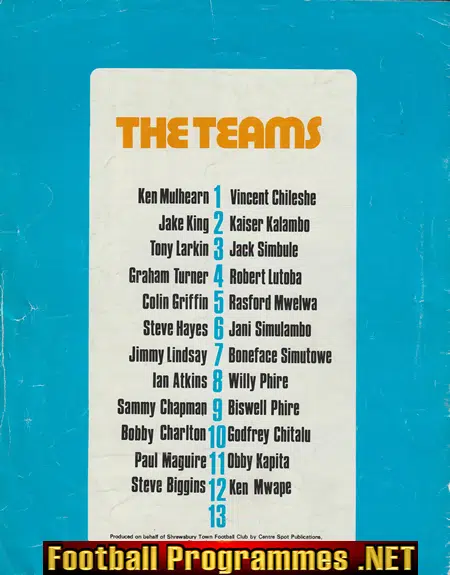 Shrewsbury Town v Zambia 1978 - Bobby Charlton Final Match