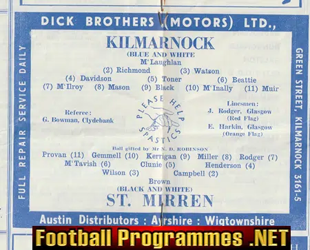 Kilmarnock v St Mirren 1961