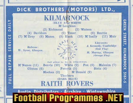 Kilmarnock v Raith Rovers 1961 - Scotland