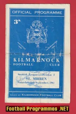 Kilmarnock v St Mirren 1961 – Multi Autographed SIGNED