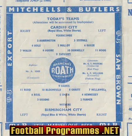 Cardiff City v Birmingham City 1961