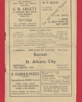 Barnet v St Albans City 1953 – 1950s Herts Senior Cup Semi Final