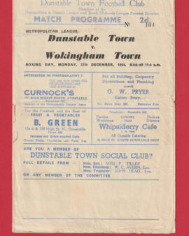 Dunstable Town v Wokingham Town 1954 – Metropolitan League 1950s