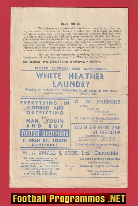 Dunstable Town v Wokingham Town 1954 - Metropolitan League 1950s