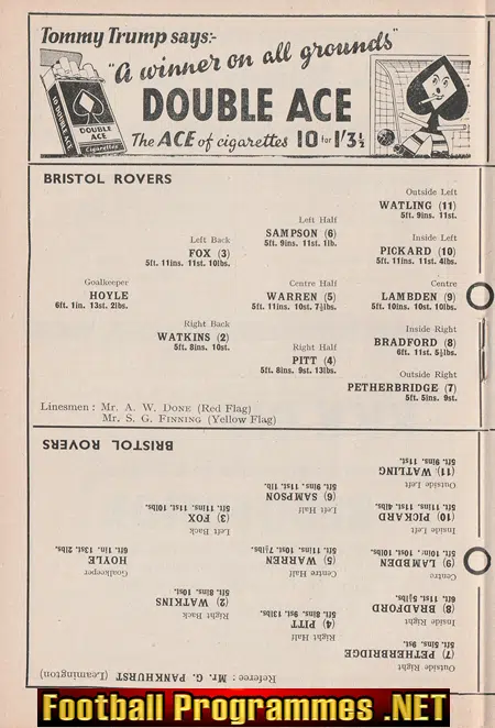 Bristol Rovers v Shrewsbury Town 1951 - Eastville Stadium