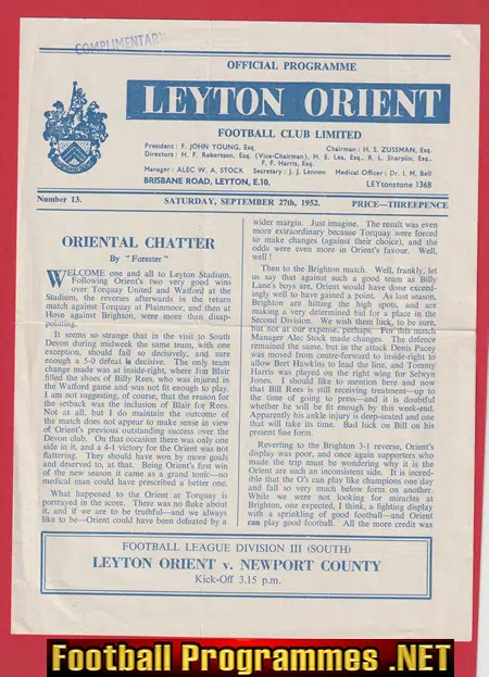 Leyton Orient v Newport County 1952