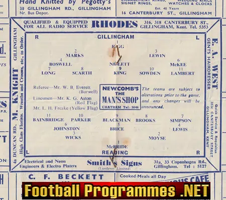 Gillingham v Reading 1952
