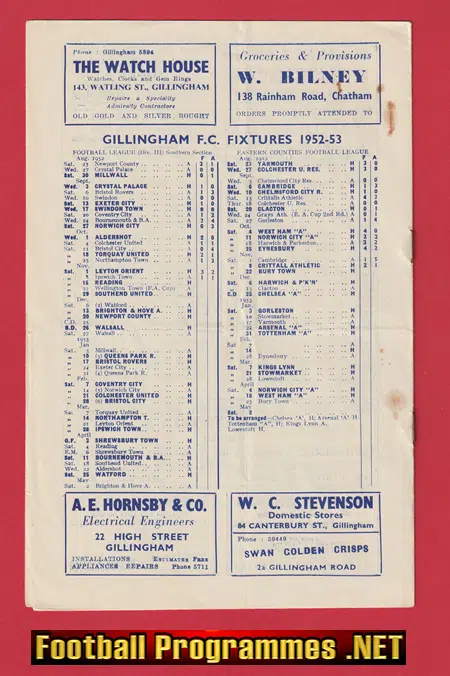 Gillingham v Reading 1952