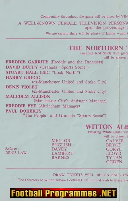 Witton Albion v Northern TV Stars 1968 - Autographed Denis Law