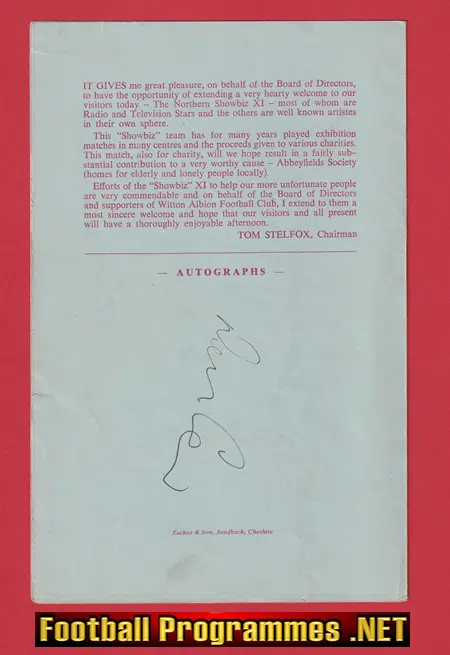 Witton Albion v Northern TV Stars 1968 - Autographed Denis Law